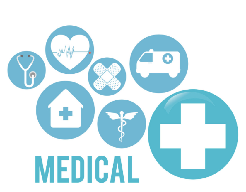 Symbols of health and medical support. 